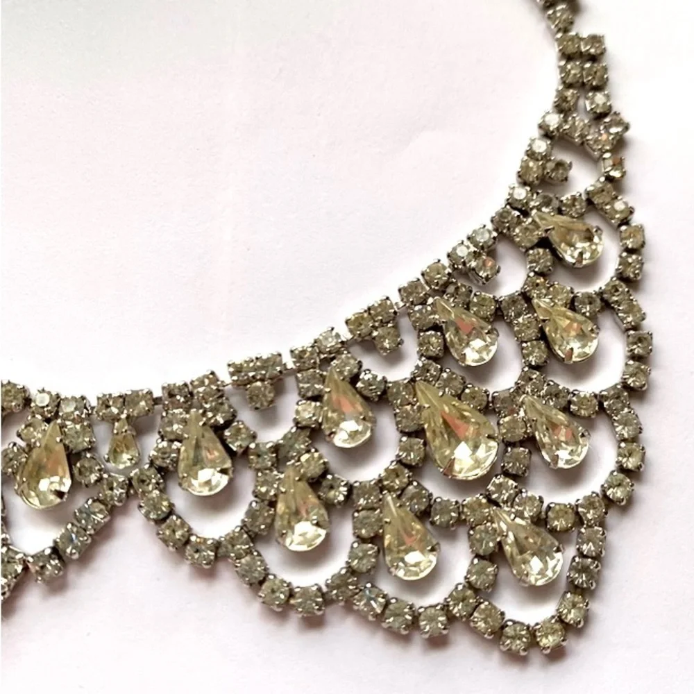 VTG Orignal by Robert Crystal Rhinestone Bib Choker  Necklace Rhodium Rare - Picture 10 of 11